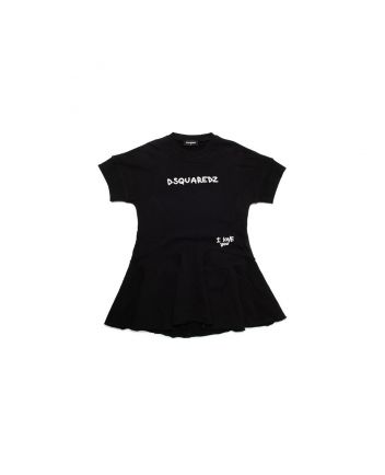 Girls Black Logo Print Dress