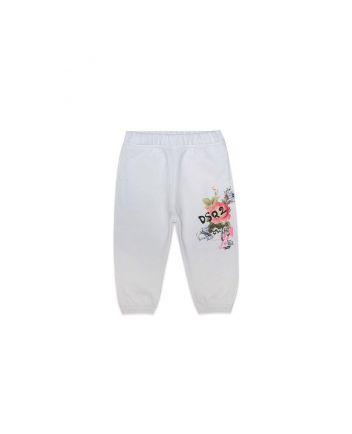 Girls White Logo Print Cotton Trouser