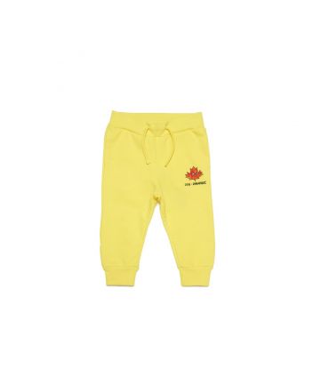 Kids Yellow Logo Print Cotton Trouser