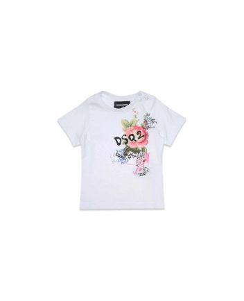 Girls White Logo Print Cotton T-Shirt