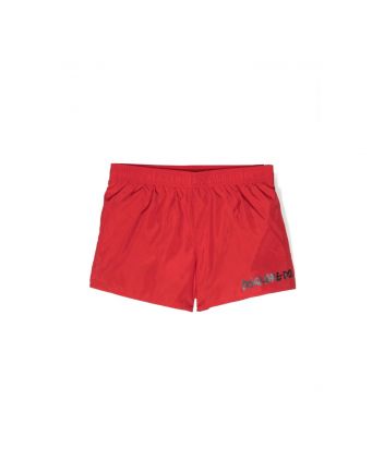 Boys Red Logo Print Swim Shorts
