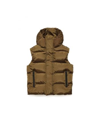 Kids Brown Glossy Hooded Vest Jacket
