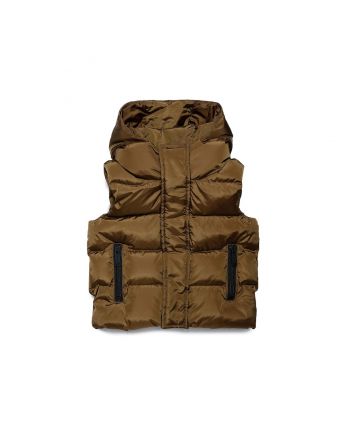 Kids Brown Logo-Print Padded Hooded Gilet