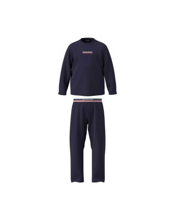 Boys Navy Blue Logo-Print Pyjama Set