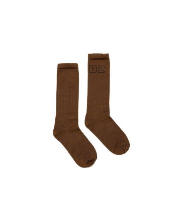Kids Brown Wool Socks With Logo
