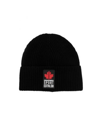Kids Black Logo-Patch Beanie