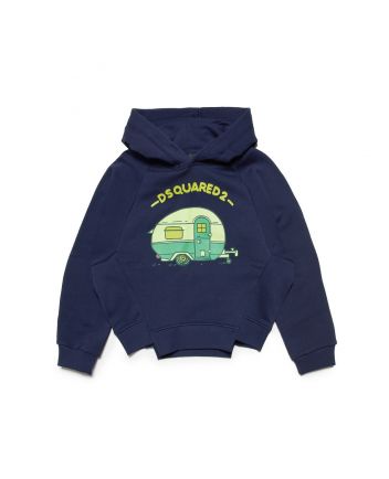 Girls Navy Blue Graphic-Print Asymmetric Hoodie