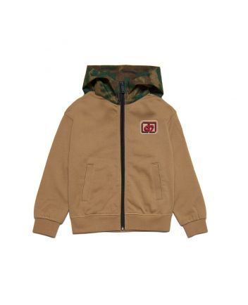 Kids Brown Logo-Print Hooded Zip Jacket