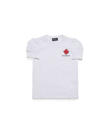 Girls White Logo Print Cotton T-Shirt