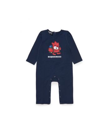 Baby Kids Navy Blue Tiny Leaf Print Romper