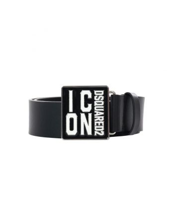 Boys Black Logo-Buckle Leather Belt