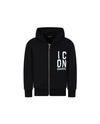 Kids Black Logo Print Zip Hoodie