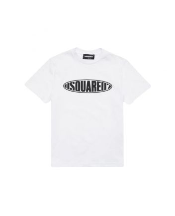 Kids White Logo Print T-Shirt