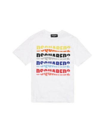 Kids White Logo Print T-Shirt