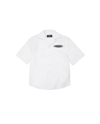 Boys White Poplin Shirt With Surf Logo Patch