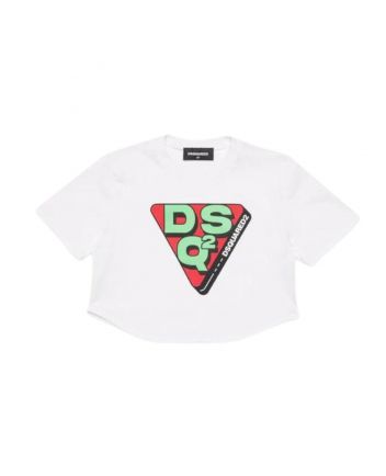 Girls White Triangular Logo Print T-Shirt
