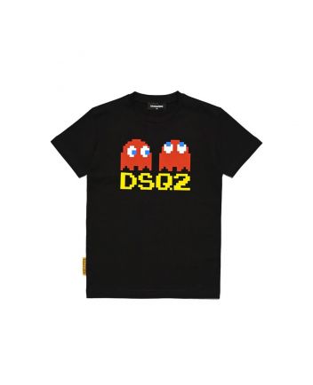 Kids Black Graphic-Print Cotton T-shirt