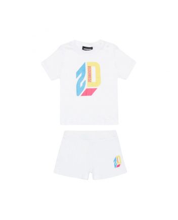 Baby Kids White Logo Print Short Set