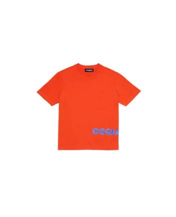Unisex Orange Contrasting Logo-Print T-Shirt