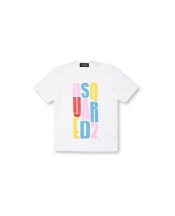 Girls White Multicolor Logo-Print T-Shirt