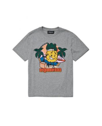 Boys Grey Sun-Graphic Print Cotton T-Shirt