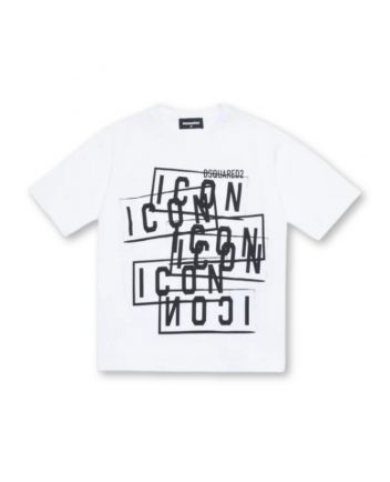Boys White Icon-Print Cotton T-shirt