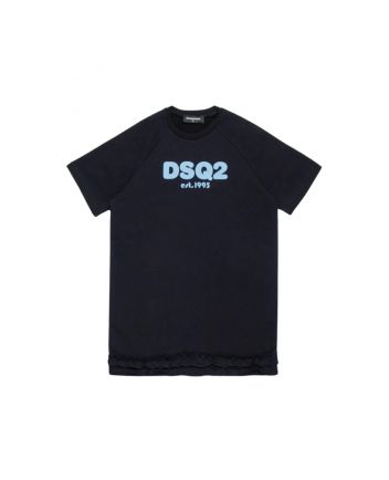 Girls Black Logo Print Dress