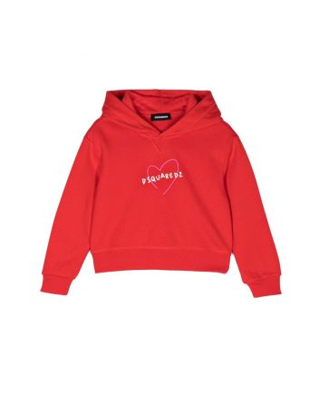 Girls Red Stylised Heart-Print Hoodie
