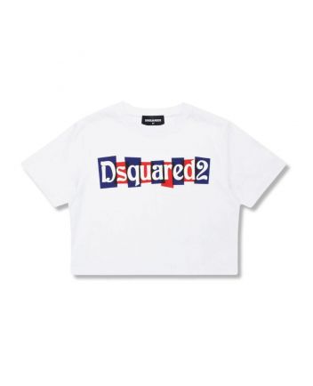 Girls White Logo-Print Cropped T-Shirt