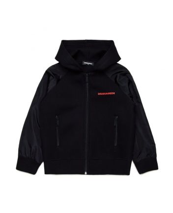 Boys Black Ribbed Neoprene Hooded Jacket