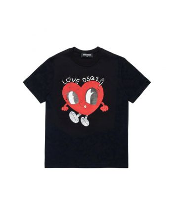 Girls Black Heart Motif-Print Cotton T-Shirt