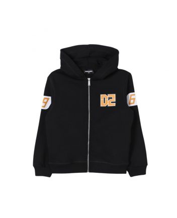 Boys Black DQ2 Logo-Print Zip-Up Hoodie