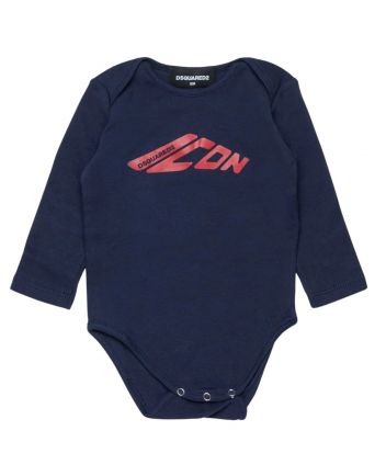 Baby Unisex Navy Blue Logo-Print Romper