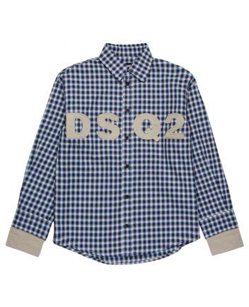Boys Blue Check Logo-Patch Shirt