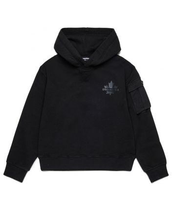 Unisex Black Maple Leaf & Logo-Print Hoodies