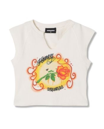 Girls White Graphic-Print Cotton T-Shirt