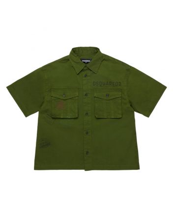 Boys Green Logo-Print Cotton Shirt