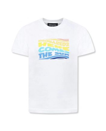 Boys White Logo-Print Cotton T-Shirt