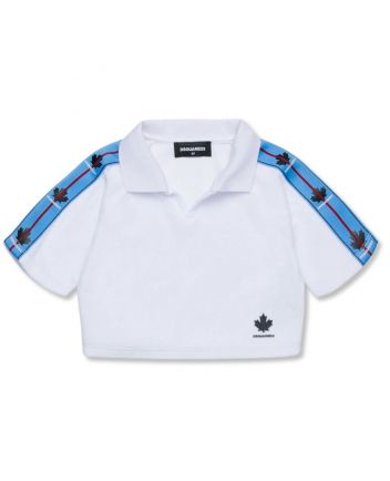 Girls White Chenille Cropped T-shirt