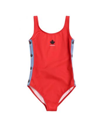 Girls Red Logo-Print Swimsuit