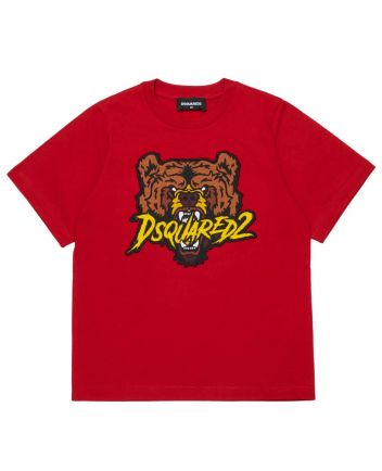 Unisex Red Bear & Logo-Embroidered T-Shirt