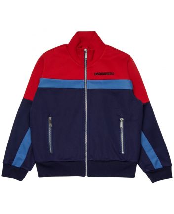 Boys Blue & Red Zip-Up Logo-Print Sweatshirt