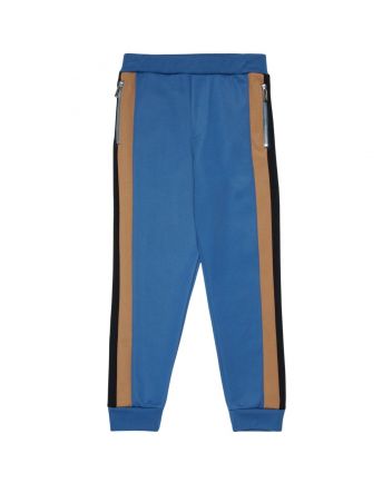 Boys Blue Stripe Logo-Print Trousers