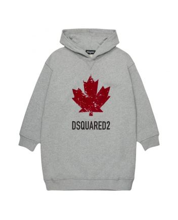 Girls Grey Logo-Print Hooded Dress