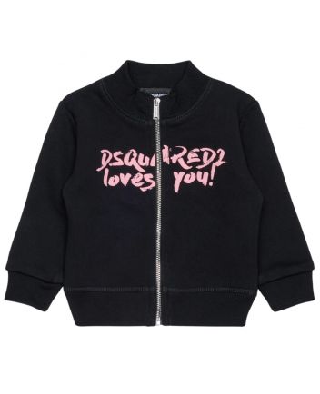 Baby Girls Black Zip-Up Logo-Print Sweatshirts