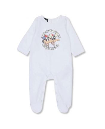 Baby Unisex White Logo-Print Romper
