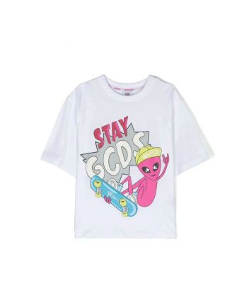 Kids White Graphic-Print Cotton T-shirt