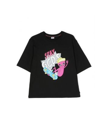 Kids Black Graphic-Print Cotton T-shirt