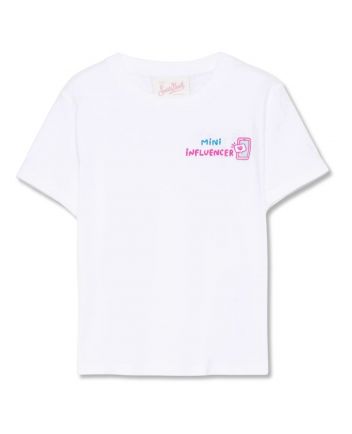 Girls White Embroidery-Logo T-Shirt