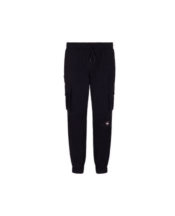 Kids Black Cotton Cargo Logo Joggers